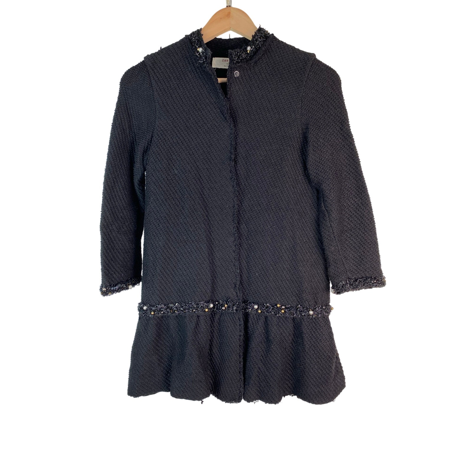 Zara Knit Women's S Black Textured Embellished Cardigan Sweater *